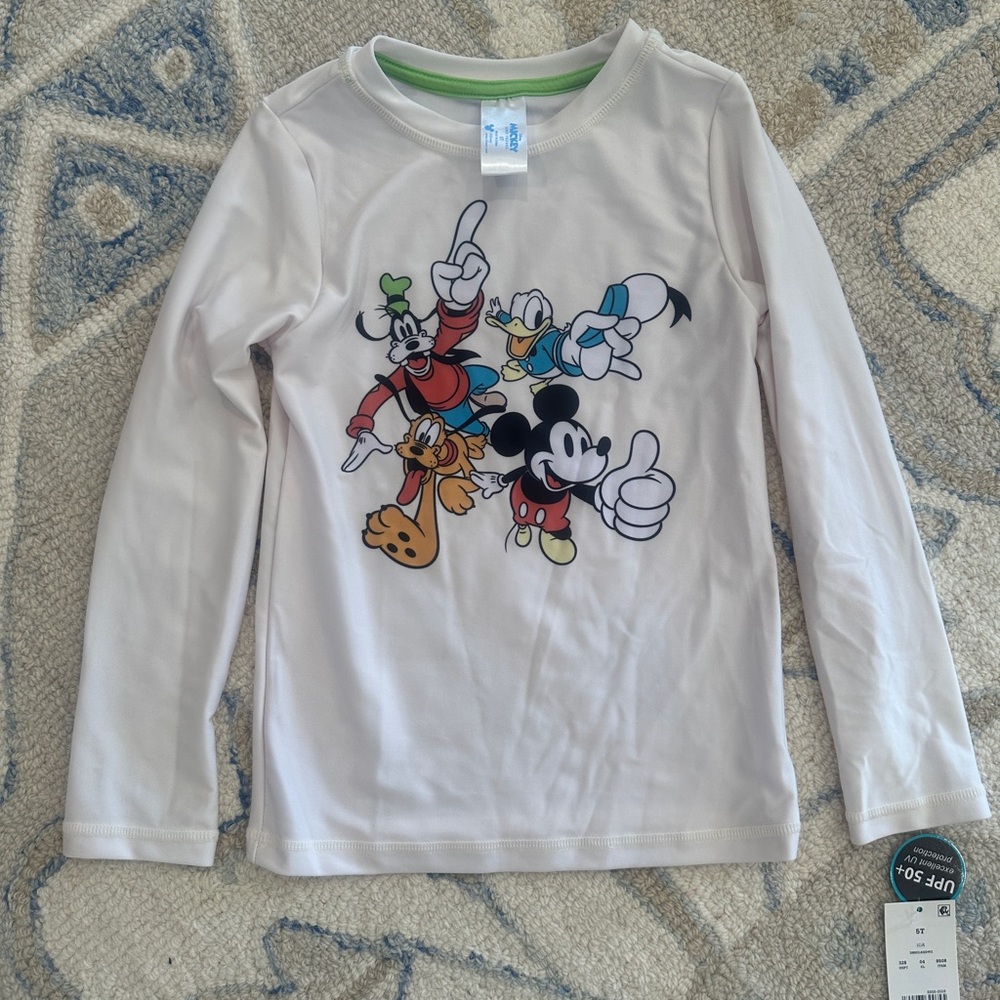 Disney Kids UPF Long Sleeve Tee - White with Colorful Characters